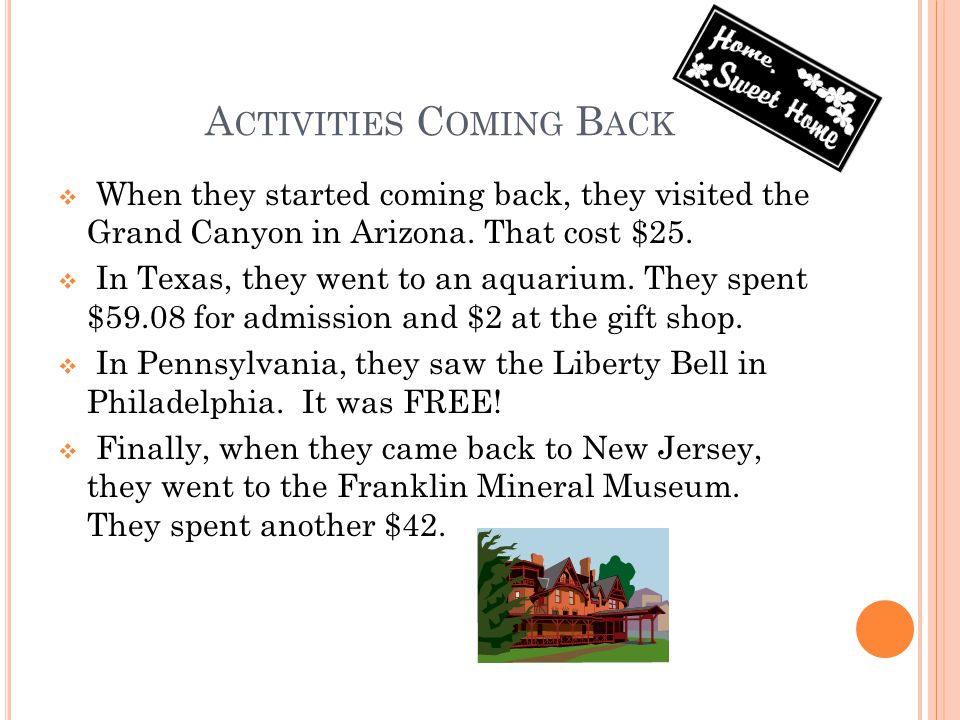 A CTIVITIES C OMING B ACK  When they started coming back, they visited the Grand Canyon in Arizona.