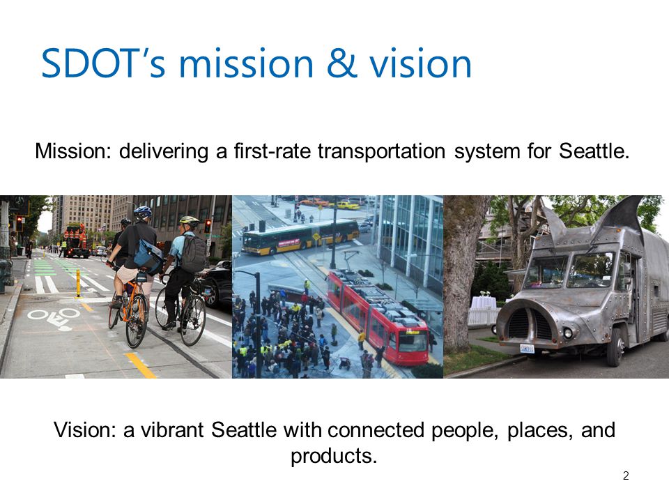 SDOT’s mission & vision Mission: delivering a first-rate transportation system for Seattle.