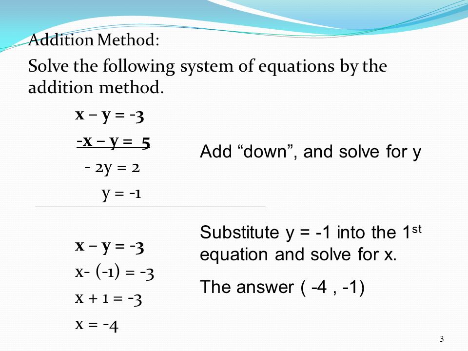 Addition Method: Solve the following system of equations by the addition method.