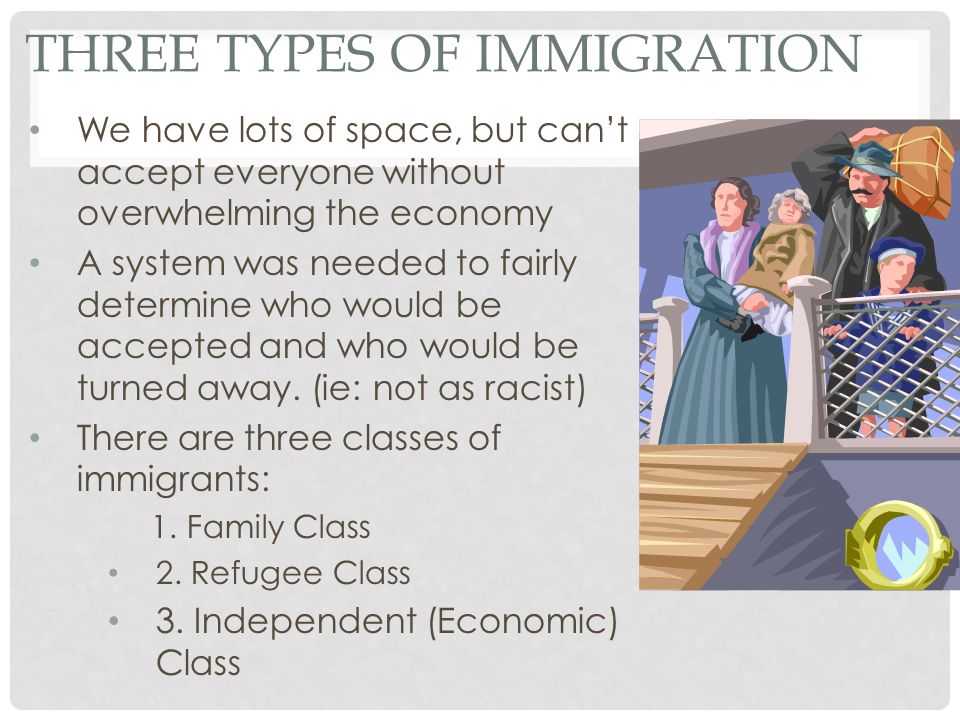 THREE TYPES OF IMMIGRATION We have lots of space, but can’t accept everyone without overwhelming the economy A system was needed to fairly determine who would be accepted and who would be turned away.