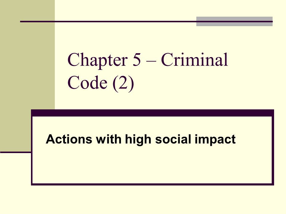 Chapter 5 – Criminal Code (2) Actions with high social impact