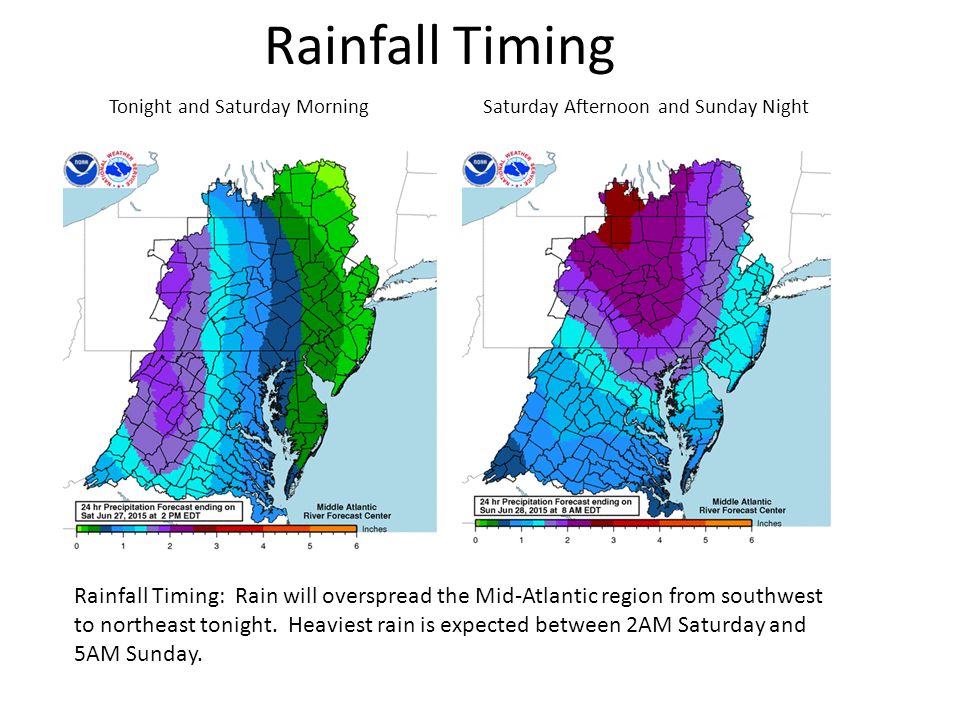 Rainfall Timing We are currently not forecasting river flooding in our area through Thursday morning, although 5 gauges are forecast to exceed caution stage.