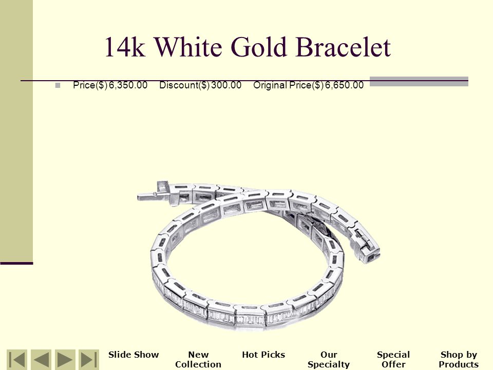 14k White Gold Bracelet Price($) 3, Discount($) Original Price($) 3, The ring comes with an International Gemological Information certificate that includes a photo and a description of the diamonds which guarantees quality and can be used for insurance purposes.