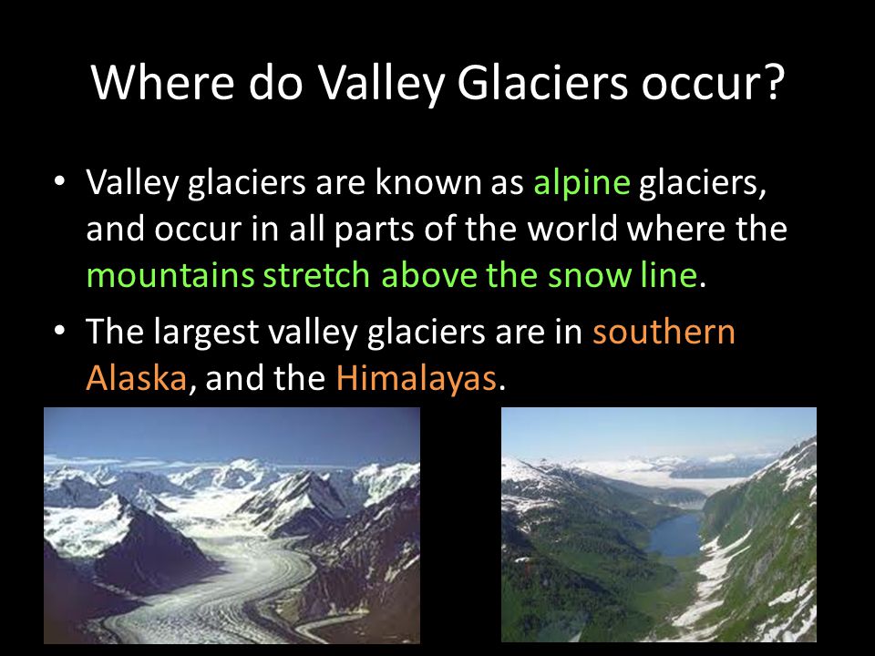 Where do Valley Glaciers occur.