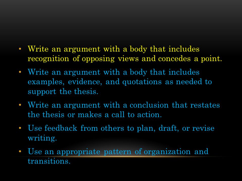 Write an argument with a body that includes recognition of opposing views and concedes a point.