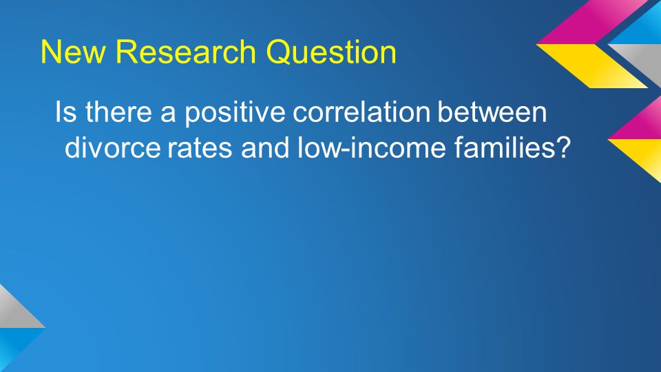 New Research Question Is there a positive correlation between divorce rates and low-income families