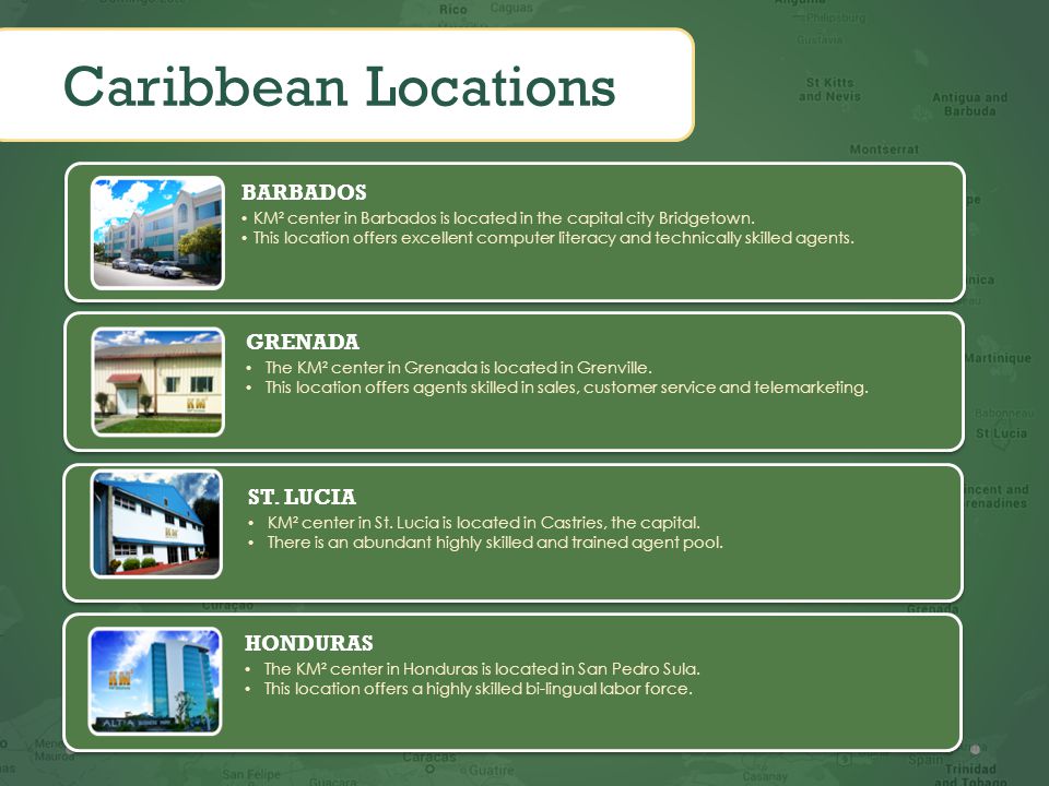 Caribbean Locations BARBADOS KM² center in Barbados is located in the capital city Bridgetown.