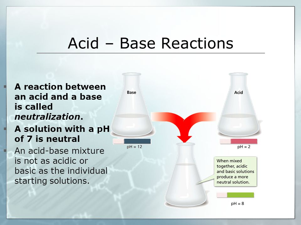 Acid – Base Reactions  A reaction between an acid and a base is called neutralization.