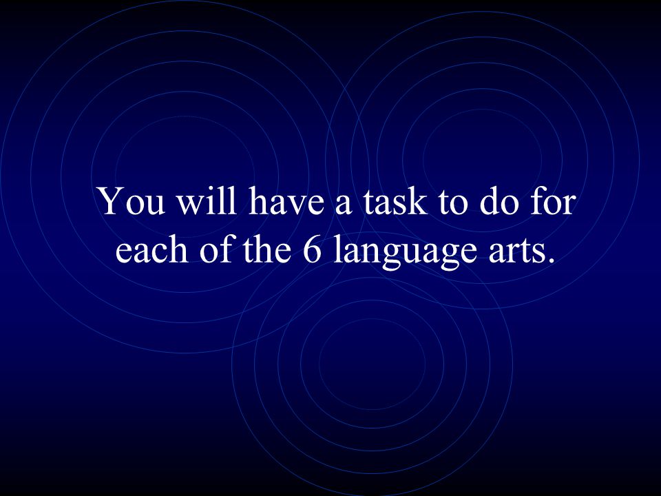 You will have a task to do for each of the 6 language arts.