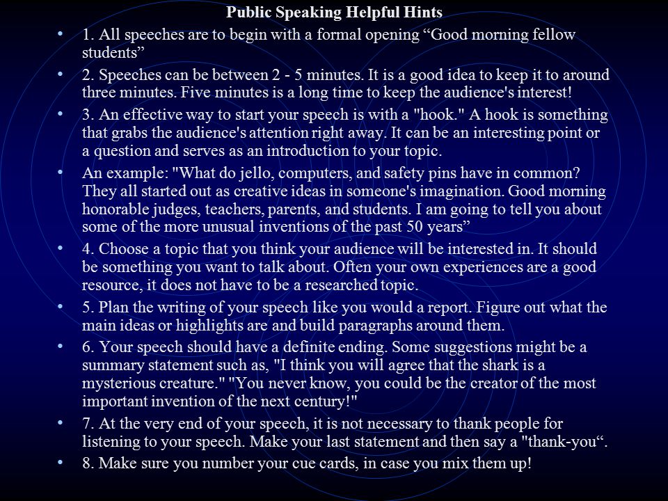 Public Speaking Helpful Hints 1.