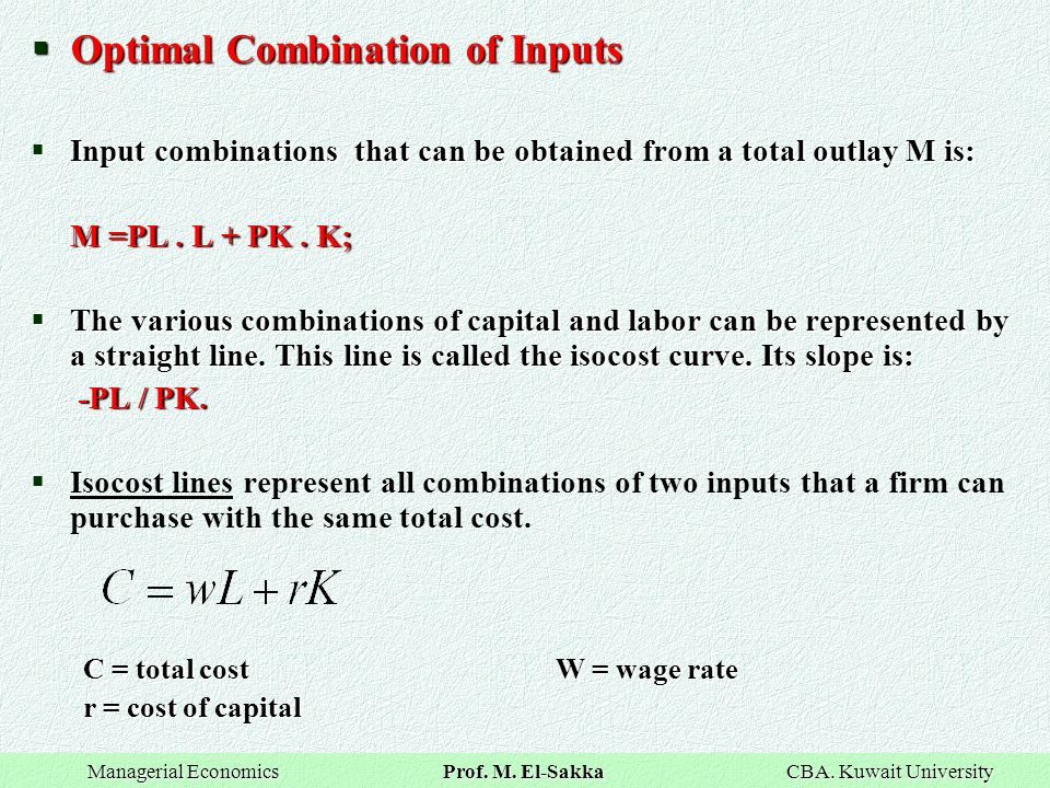 optimal combination of inputs in managerial economics