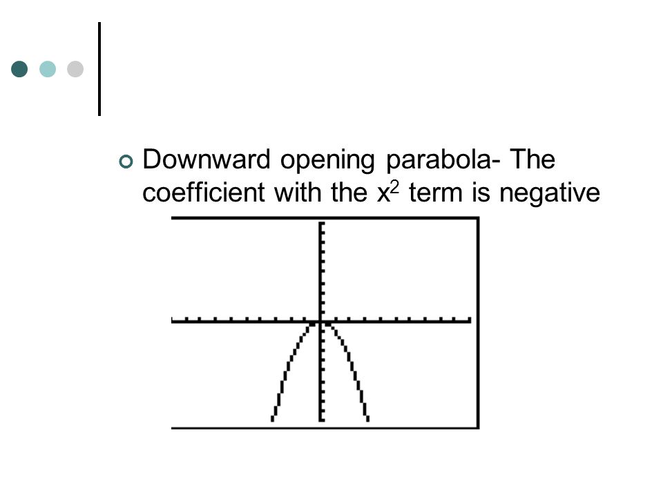 Downward opening parabola- The coefficient with the x 2 term is negative