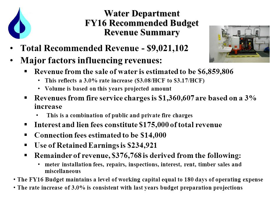 WATER DEPARTMENT BUDGET WORKSHOP FY16 RECOMMENDED BUDGET March 12, ppt download