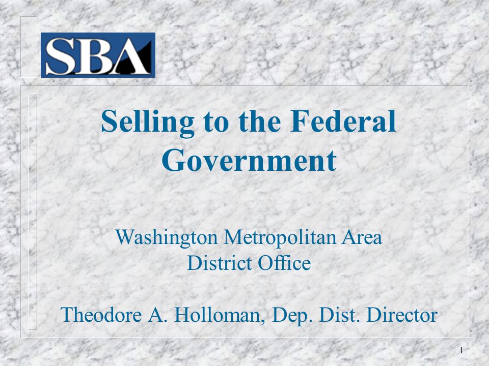 Selling to the Federal Government Washington Metropolitan Area District Office Theodore A.