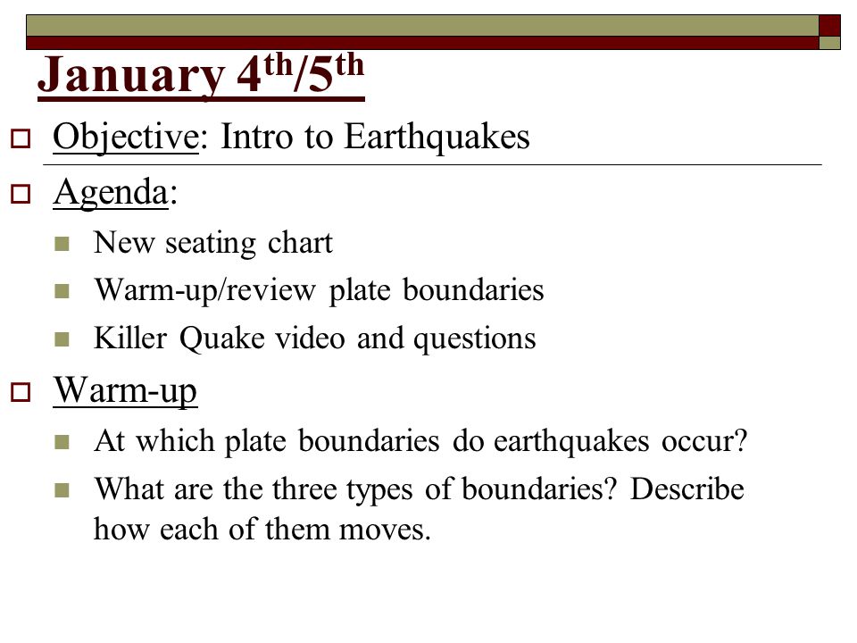 Earthquakes Seating Chart