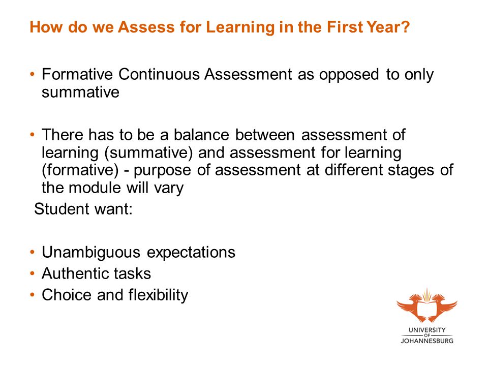 How do we Assess for Learning in the First Year.