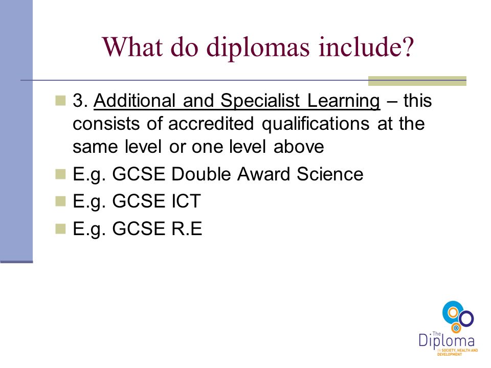 What do diplomas include. 3.