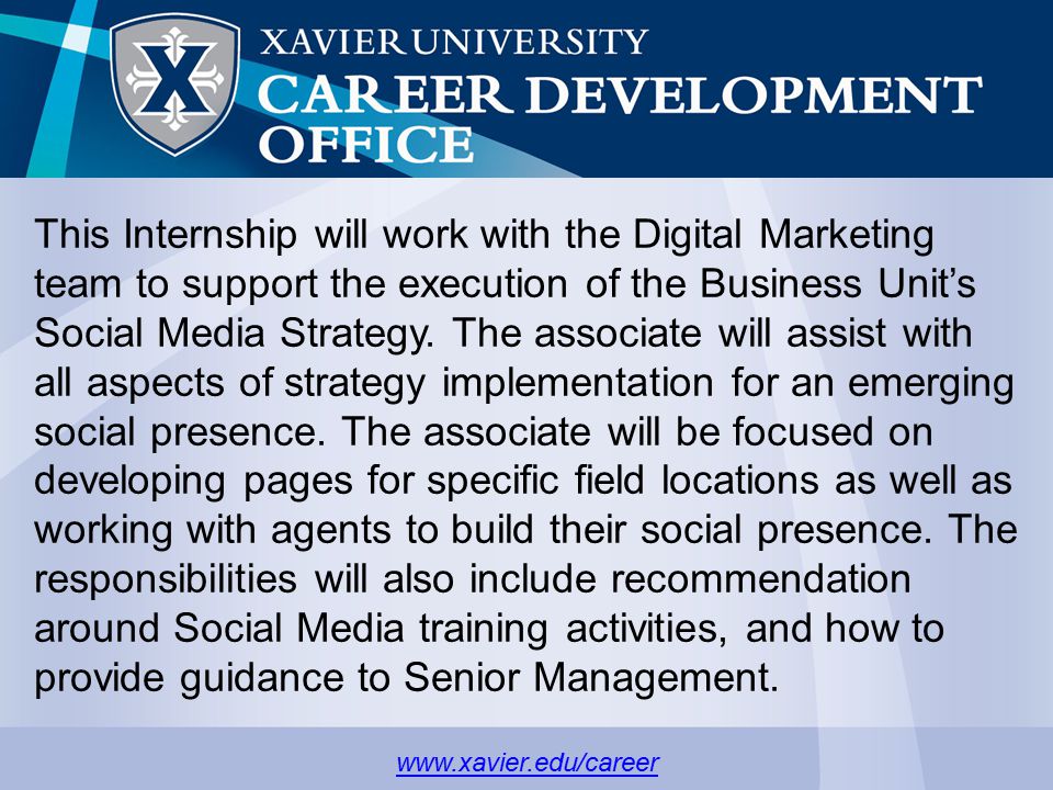 This Internship will work with the Digital Marketing team to support the execution of the Business Unit’s Social Media Strategy.