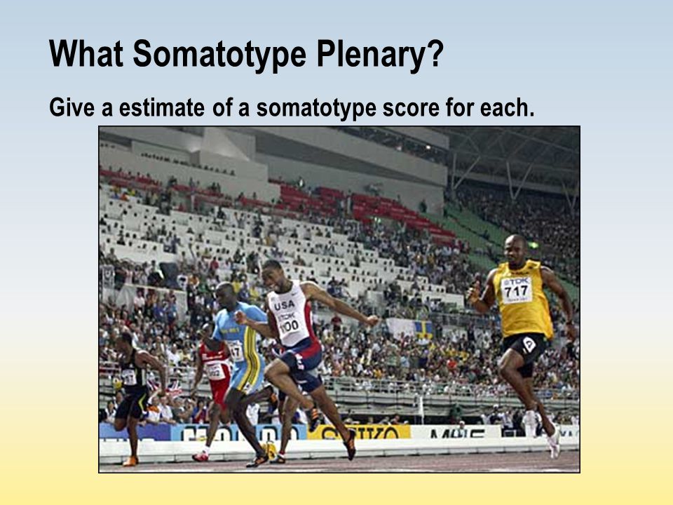 What Somatotype Plenary Give a estimate of a somatotype score for each.