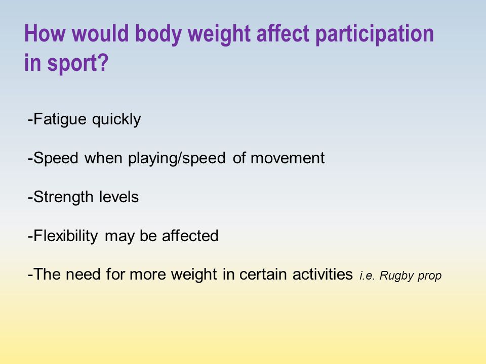 How would body weight affect participation in sport.