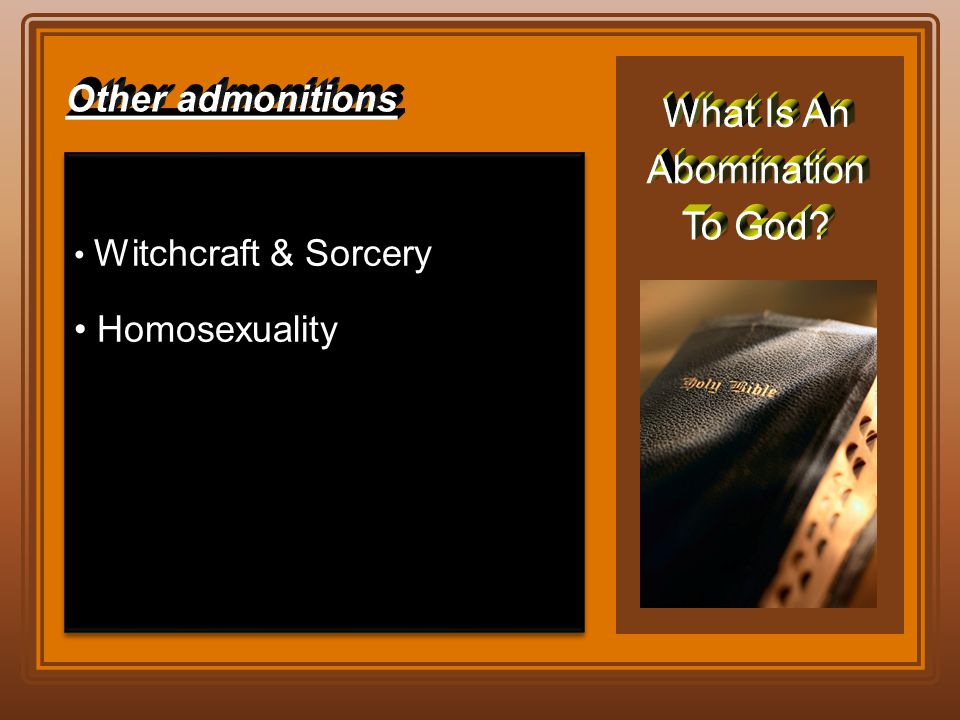 Witchcraft & Sorcery Witchcraft & Sorcery Homosexuality Homosexuality Witchcraft & Sorcery Witchcraft & Sorcery Homosexuality Homosexuality
