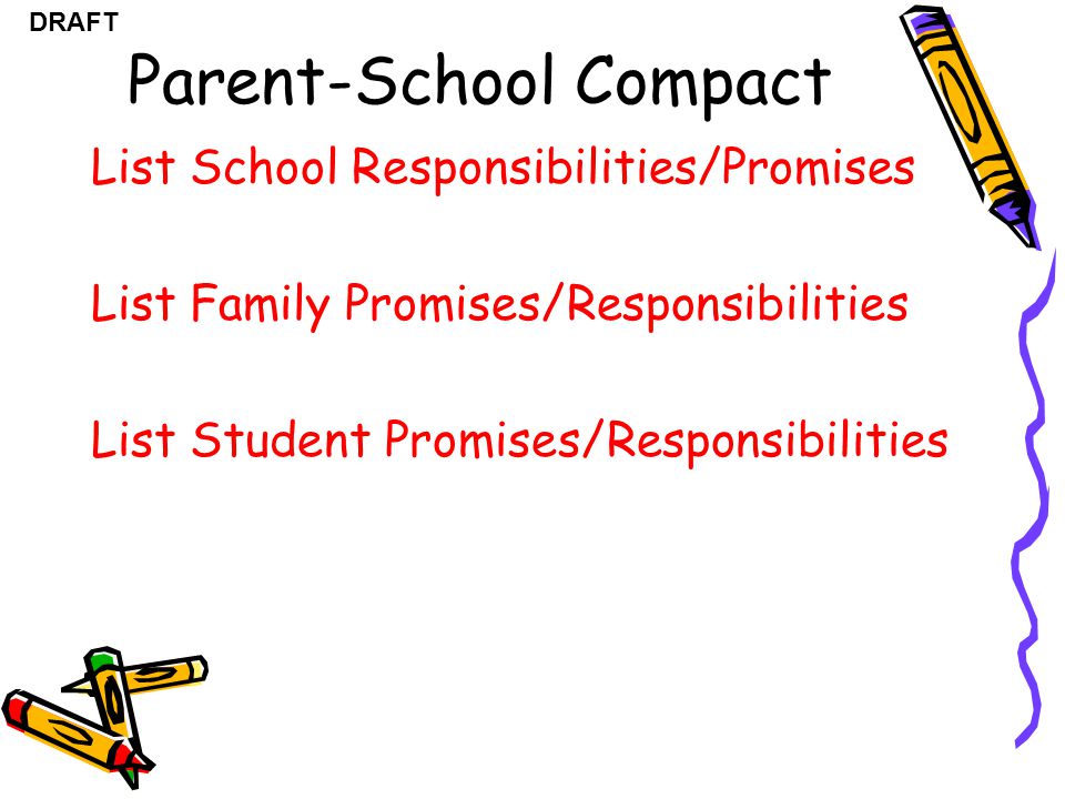 DRAFT Parent-School Compact List School Responsibilities/Promises List Family Promises/Responsibilities List Student Promises/Responsibilities