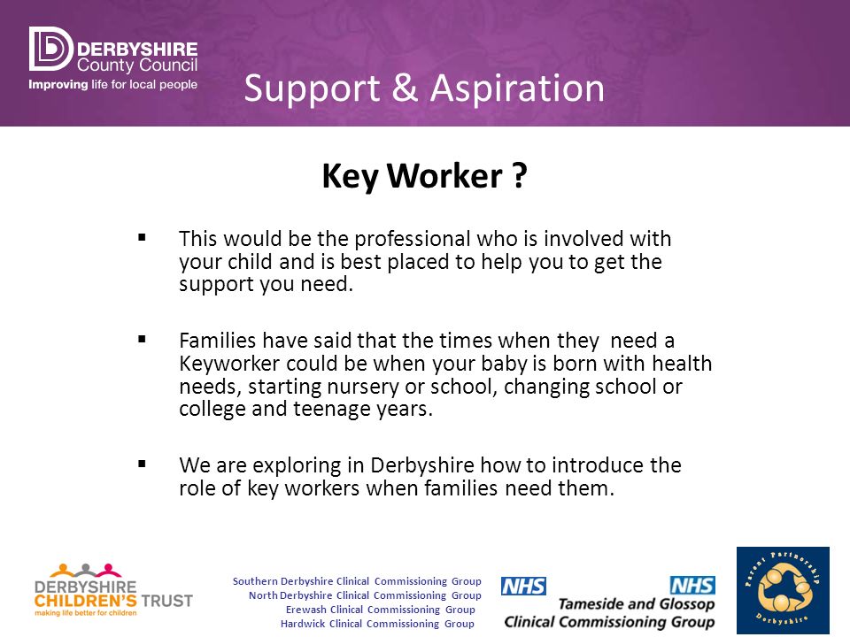 Southern Derbyshire Clinical Commissioning Group North Derbyshire Clinical Commissioning Group Erewash Clinical Commissioning Group Hardwick Clinical Commissioning Group Support & Aspiration Key Worker .