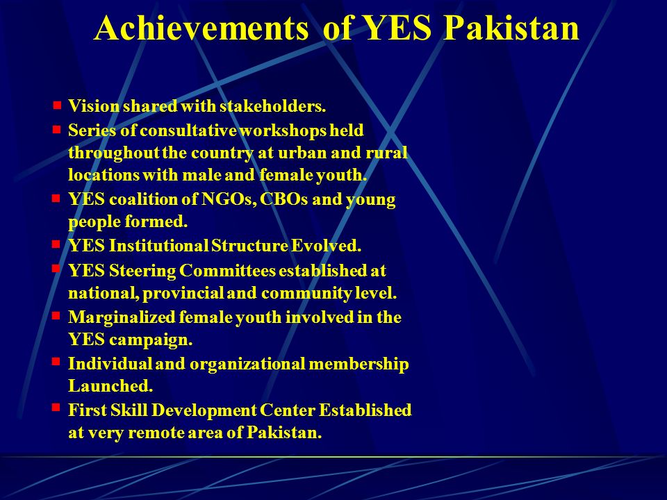 Achievements of YES Pakistan Vision shared with stakeholders.