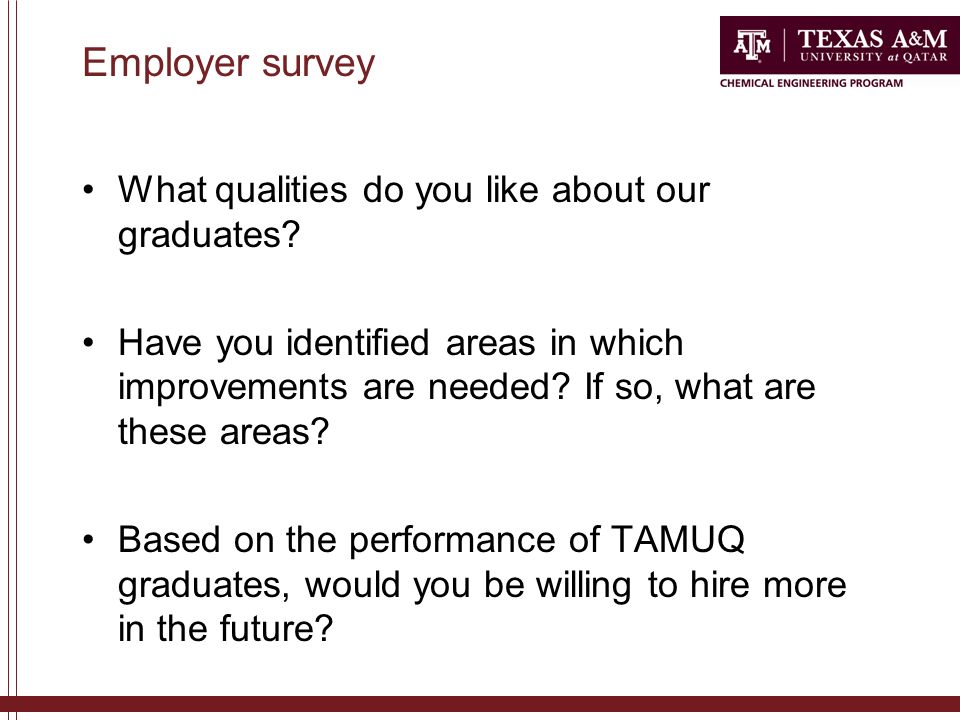 Employer survey What qualities do you like about our graduates.