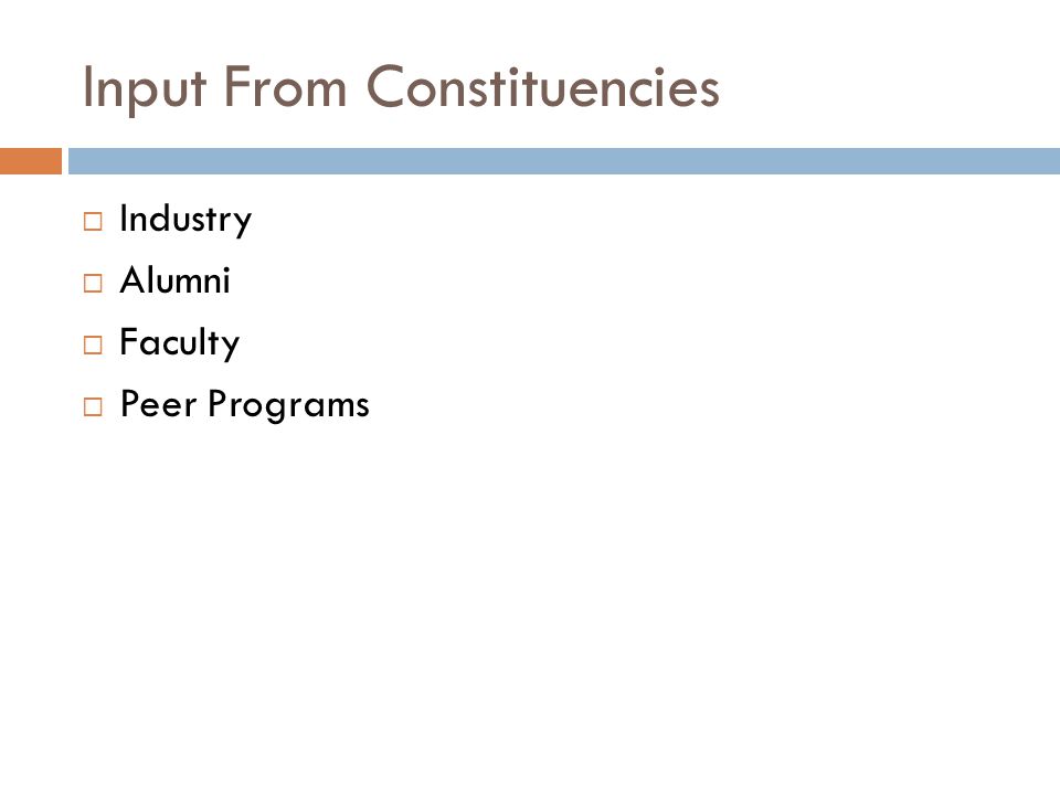 Input From Constituencies  Industry  Alumni  Faculty  Peer Programs