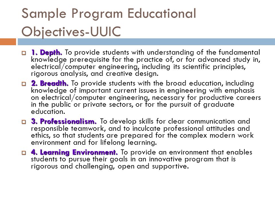 Sample Program Educational Objectives-UUIC  1. Depth.