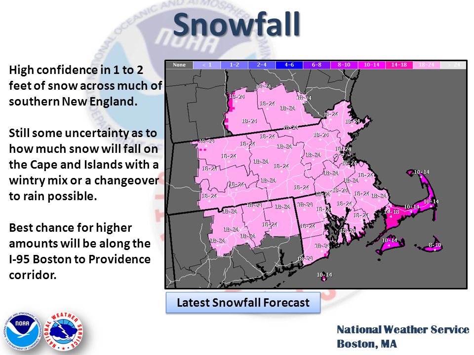 Snowfall High confidence in 1 to 2 feet of snow across much of southern New England.