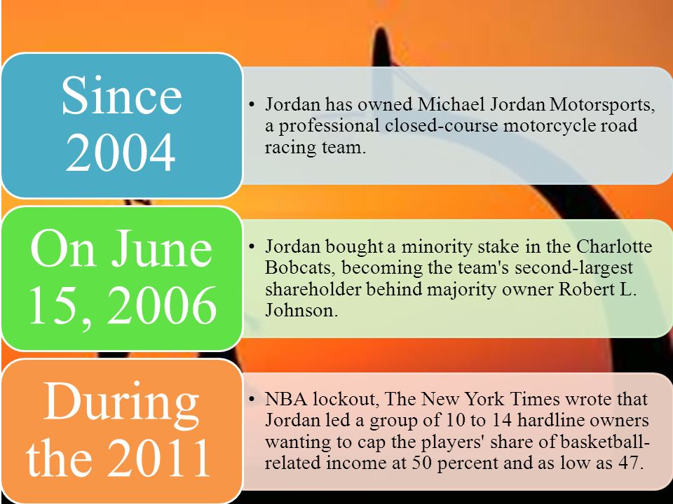 Jordan has owned Michael Jordan Motorsports, a professional closed-course motorcycle road racing team.