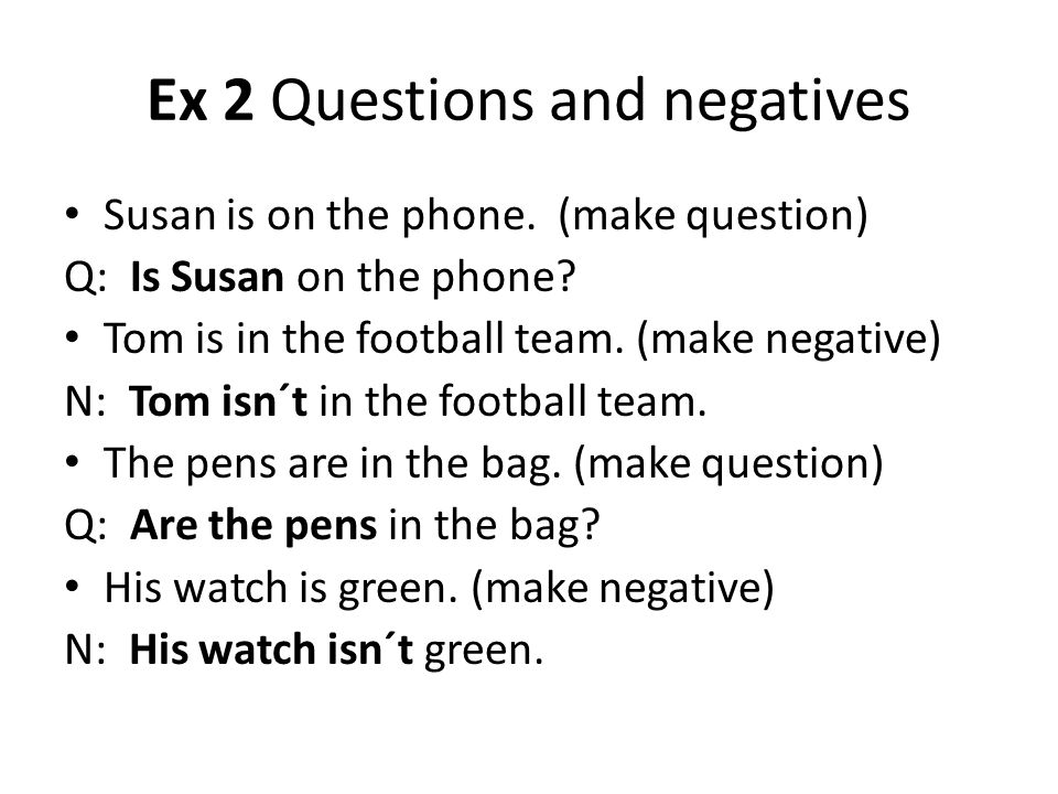 Ex 2 Questions and negatives Susan is on the phone.
