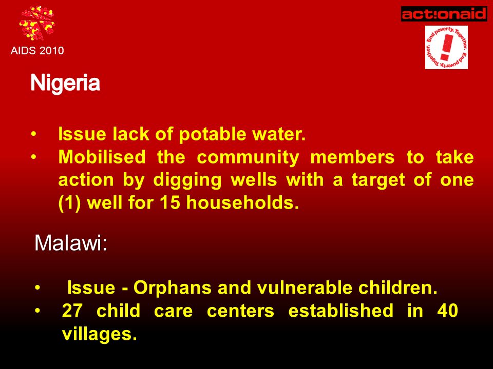 AIDS 2010 Malawi: Issue - Orphans and vulnerable children.