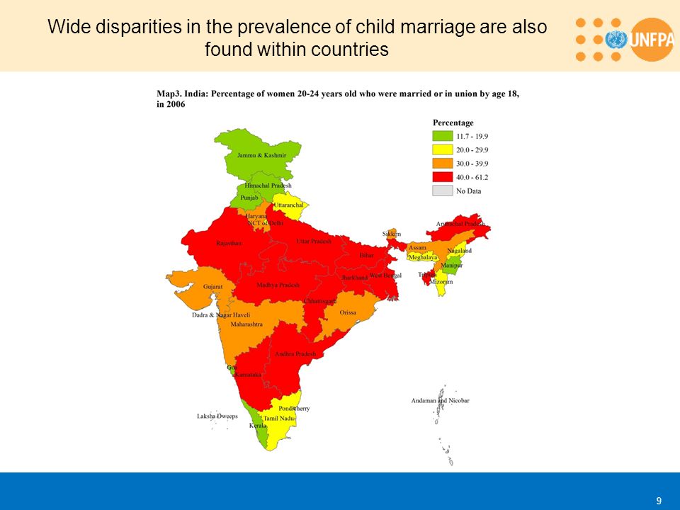 Wide disparities in the prevalence of child marriage are also found within countries 9