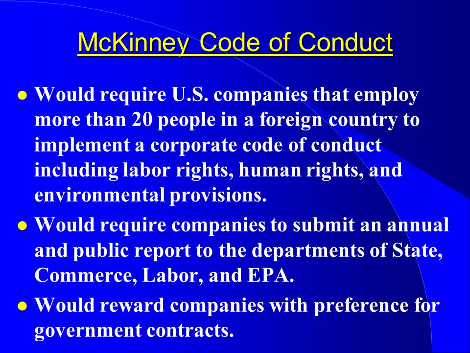 McKinney Code of Conduct l Would require U.S.