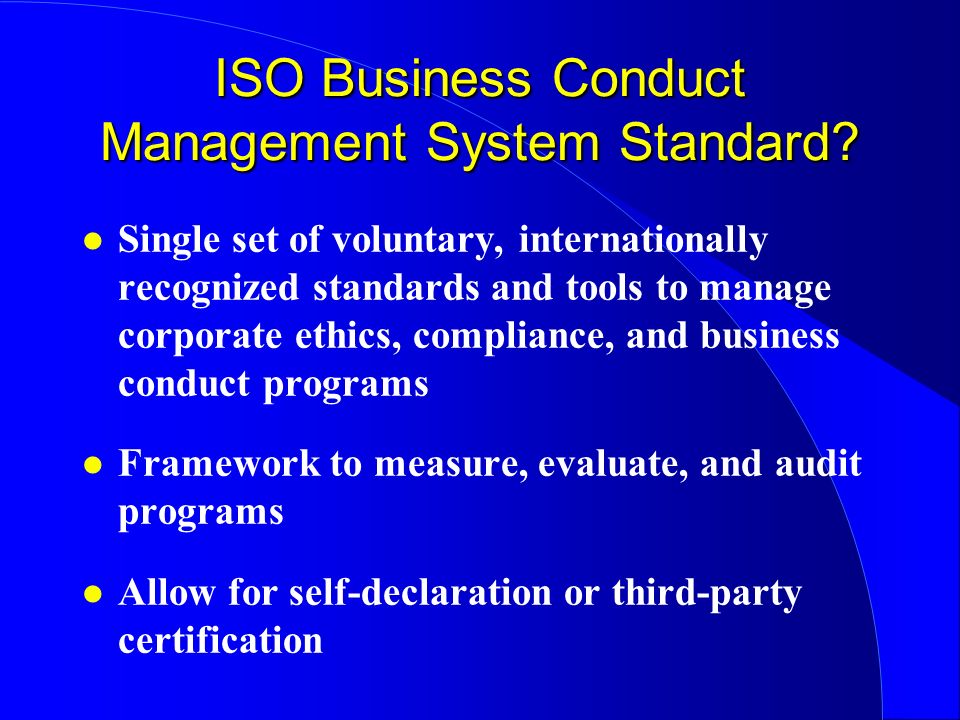 ISO Business Conduct Management System Standard.