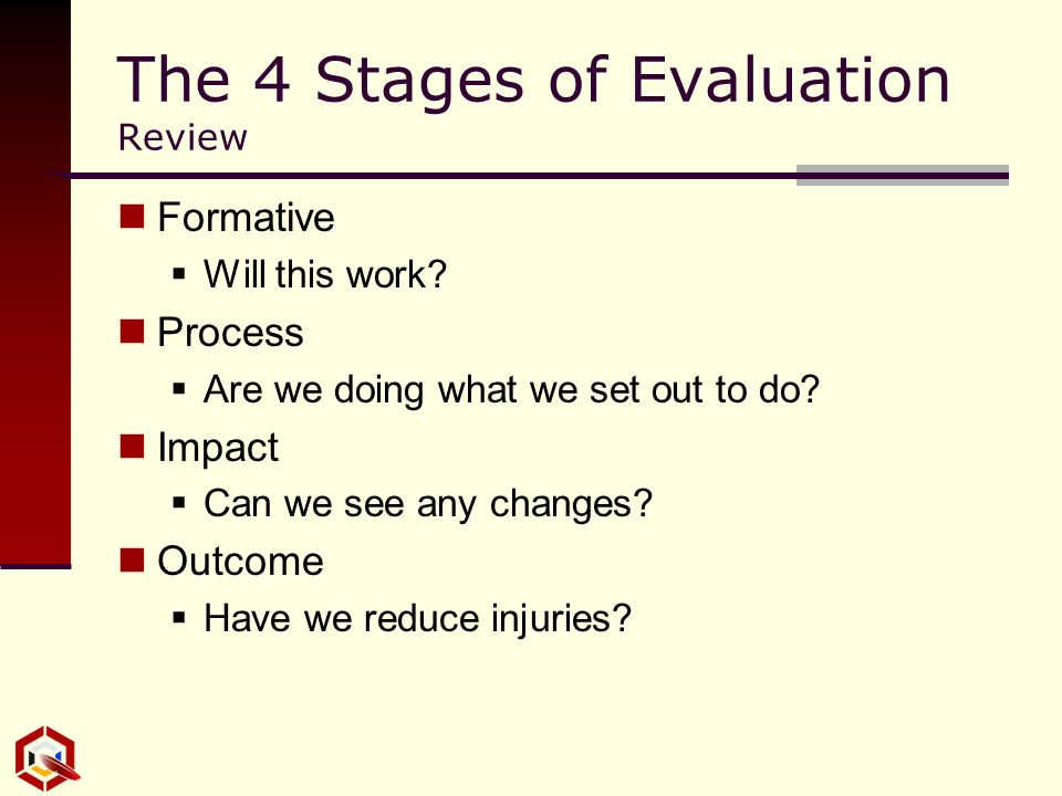 The 4 Stages of Evaluation Review Formative  Will this work.