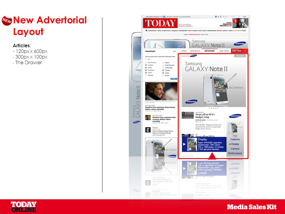 New Advertorial Layout Articles: - 120px x 600px - 300px x 100px - The Drawer