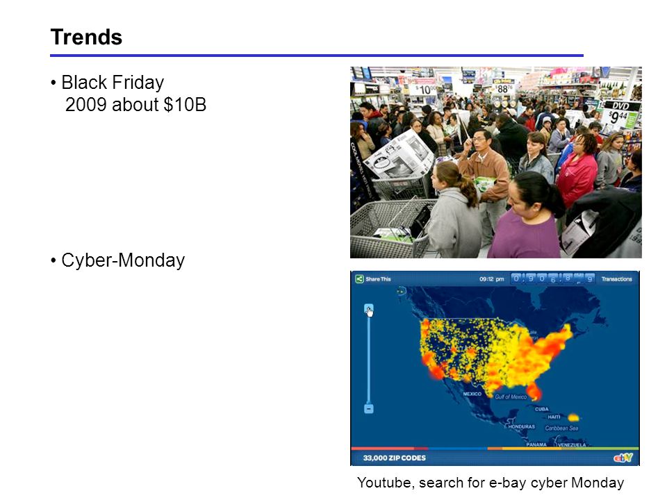 Trends Black Friday 2009 about $10B Cyber-Monday Youtube, search for e-bay cyber Monday