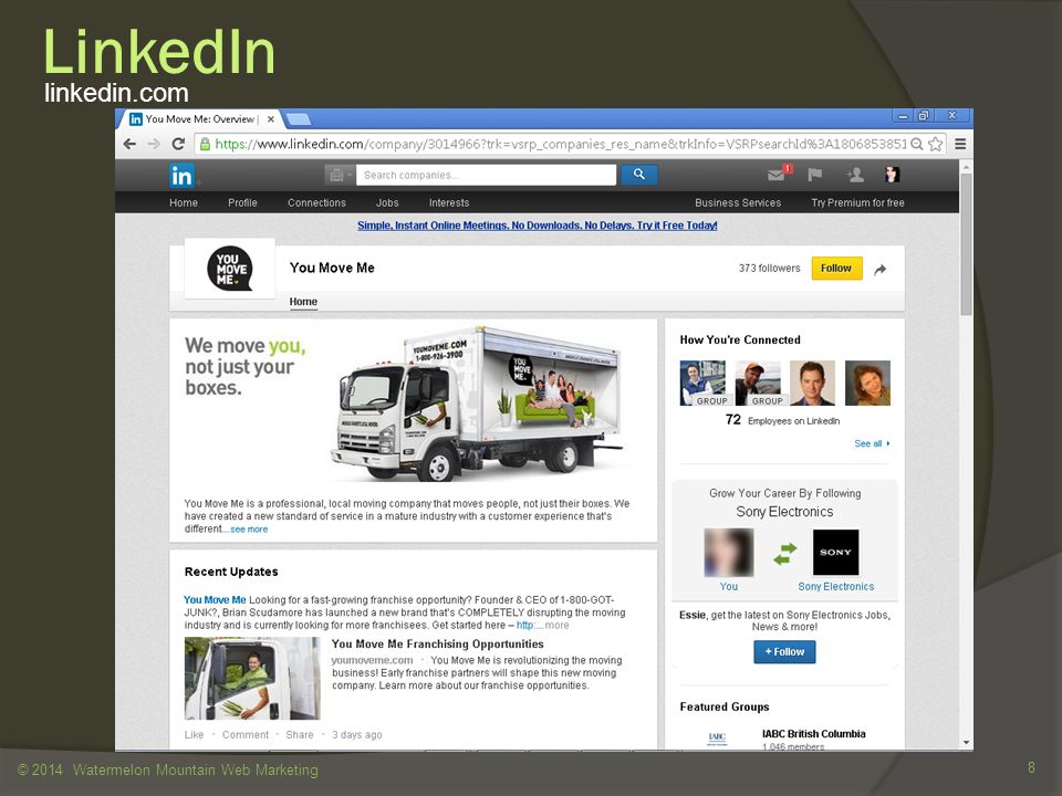 LinkedIn © 2014 Watermelon Mountain Web Marketing 8 linkedin.com