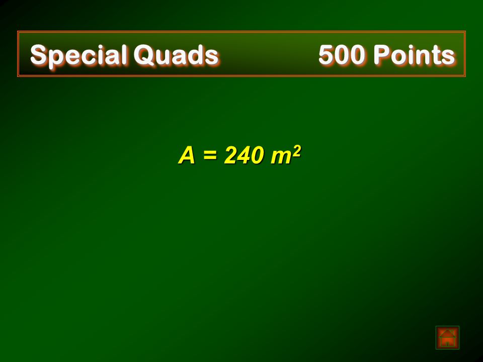 Special Quads 500 Points   Find the area of a rhombus with a perimeter of 68 meters and a diagonal of 30 meters.