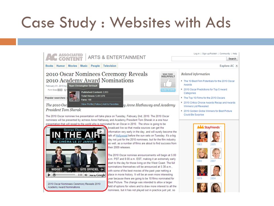 Case Study : Websites with Ads