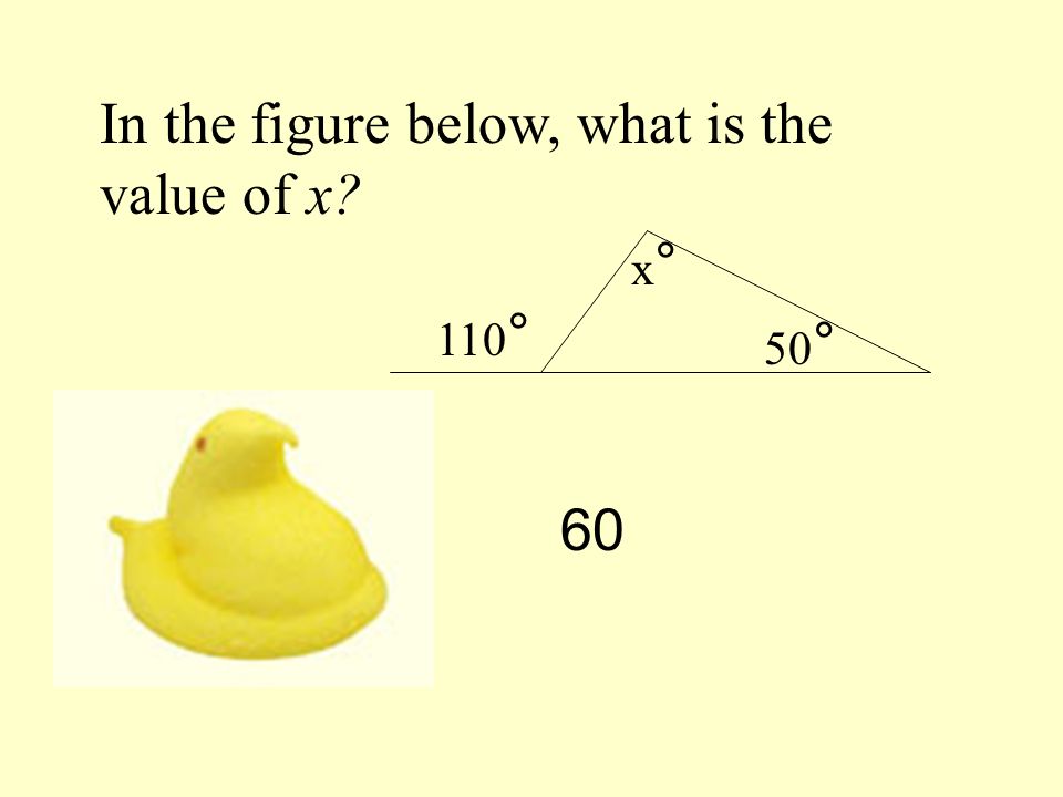 In the figure below, what is the value of x 110 ° x°x° 50 ° 60