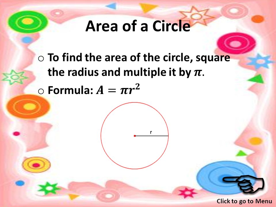 Circumference of a Circle r Click to go to the Area