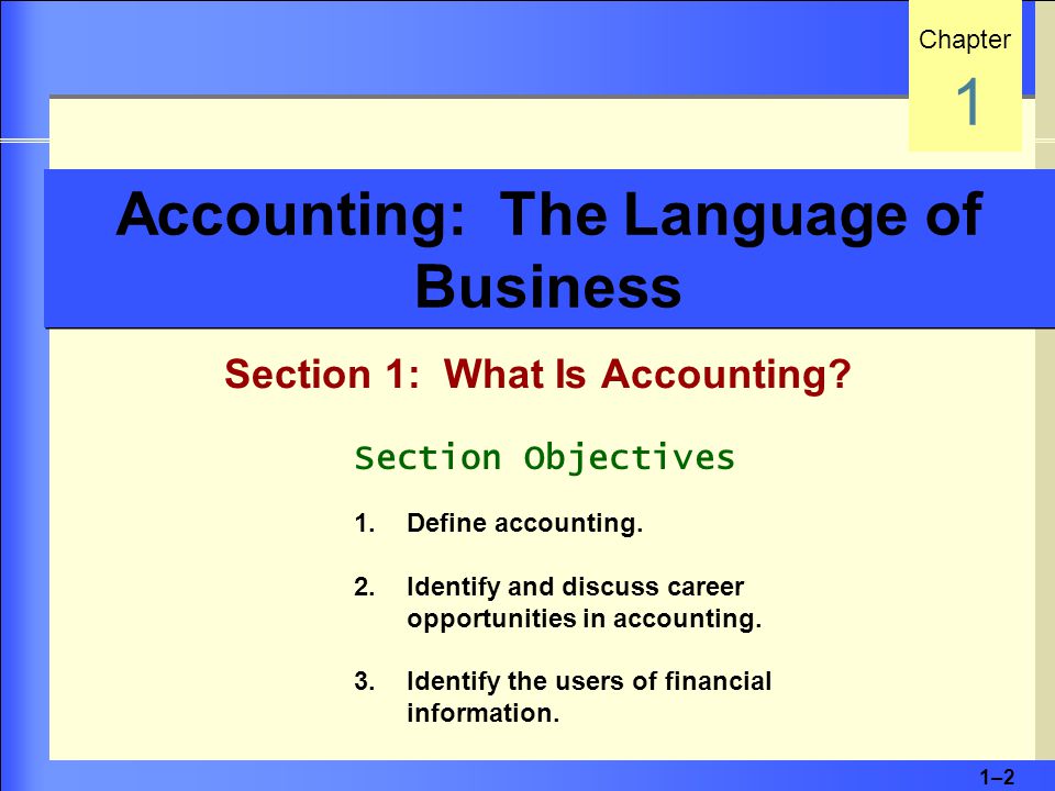1–21–2 Accounting: The Language of Business Section 1: What Is Accounting.