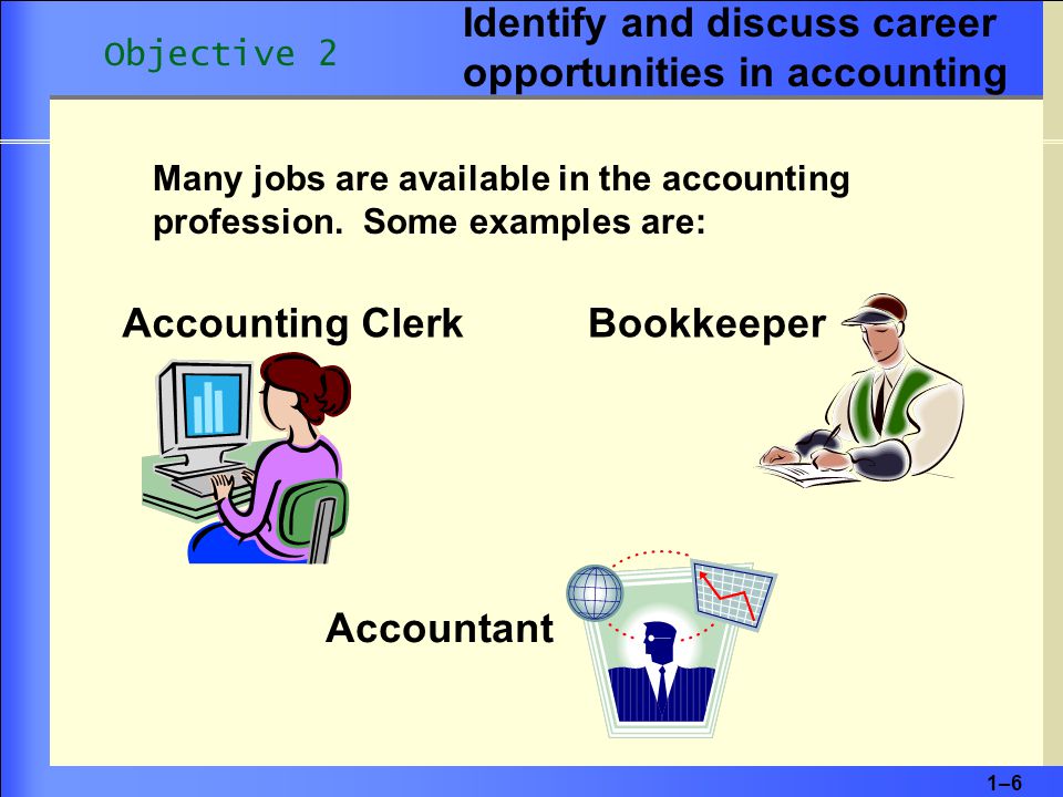 1–61–6 Accounting Clerk Many jobs are available in the accounting profession.