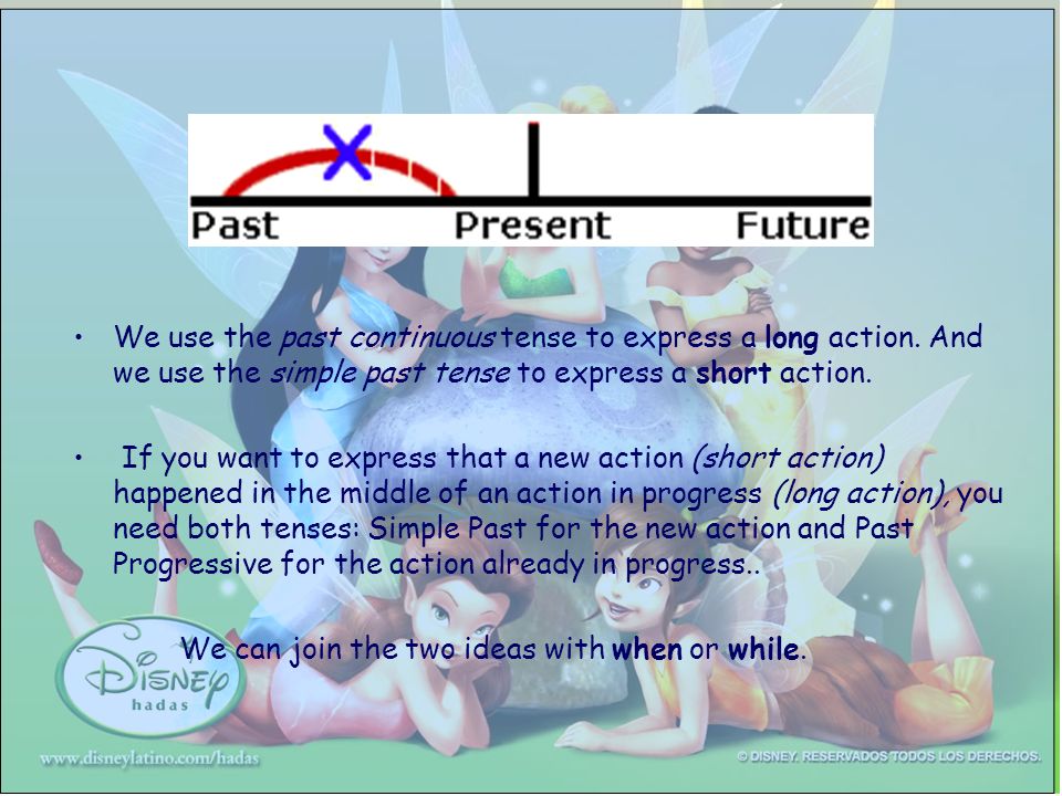 We use the past continuous tense to express a long action.
