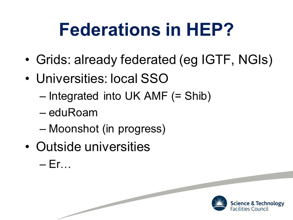Federations in HEP.